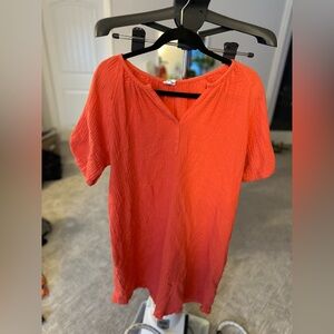 Women's V-Neck Textured Top - coral